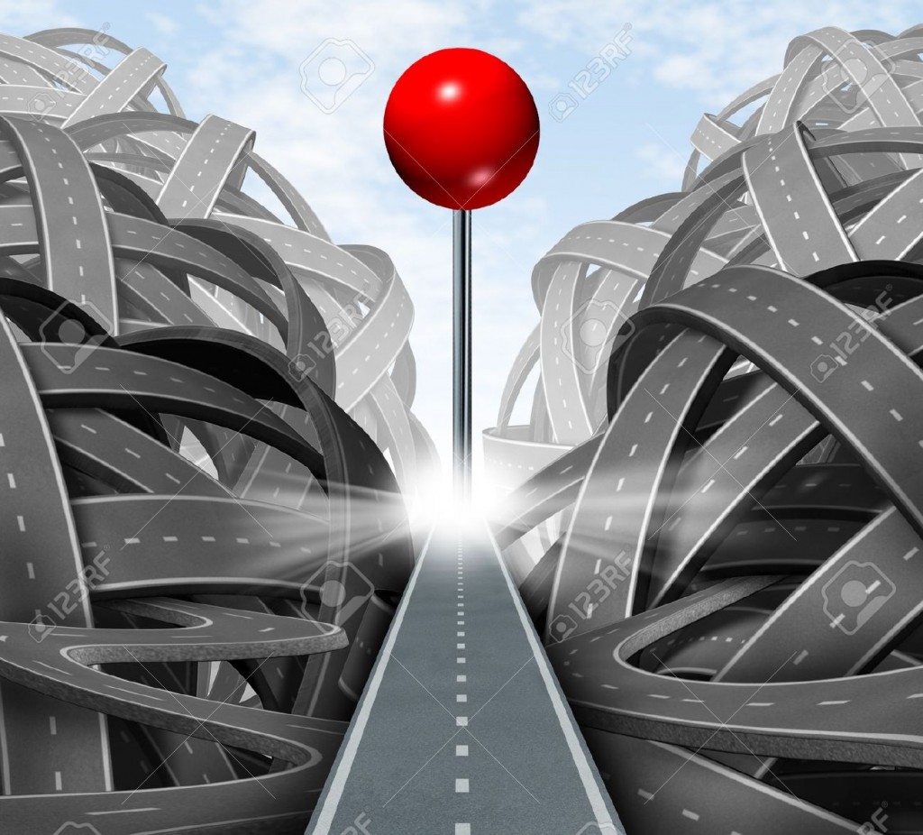 15086892-focus-on-the-goal-as-a-business-symbol-of-a-successful-journey-based-on-a-strategic-path-and-clear-f-stock-photo